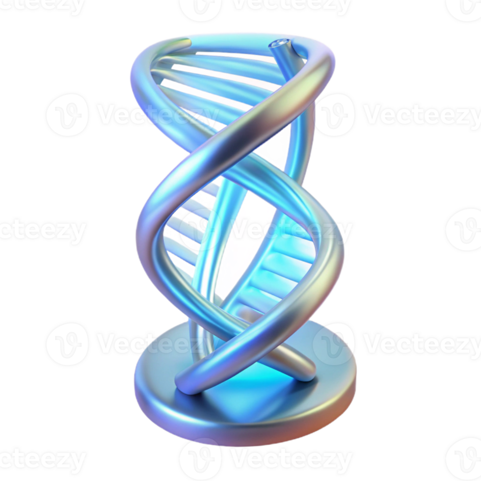 beautiful contemporary A holographic projection of a DNA double helix rotating slowly, intricate details and glowing base pairs, illuminated by a soft, blue light high quality png
