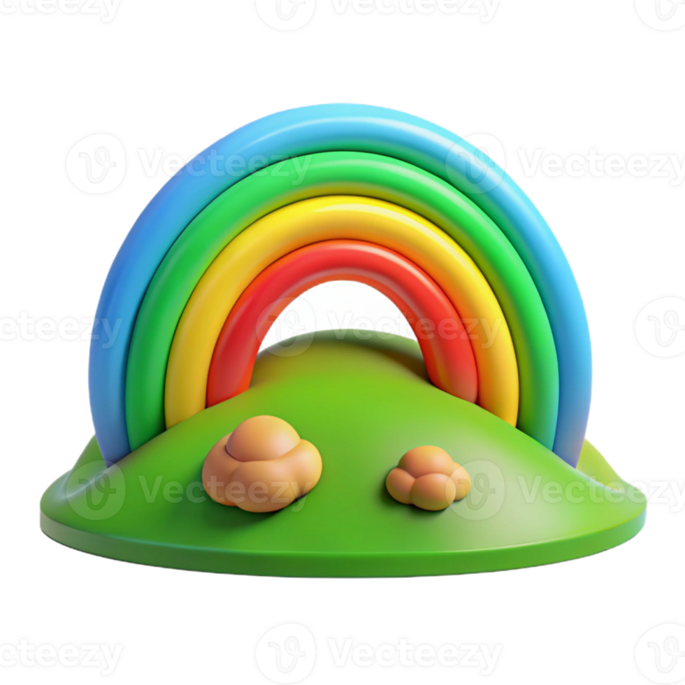 wonderful contemporary A vibrant rainbow arching over a green valley, bright, cheerful lighting, hopeful, optimistic style high quality png