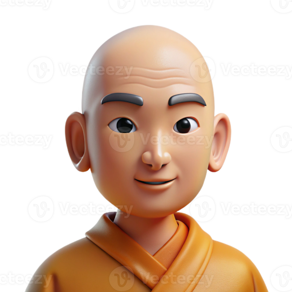 magnificent traditional Portrait of a serene monk with a peaceful expression and shaved head, lit by soft, diffused light, in a minimalist style genuine png