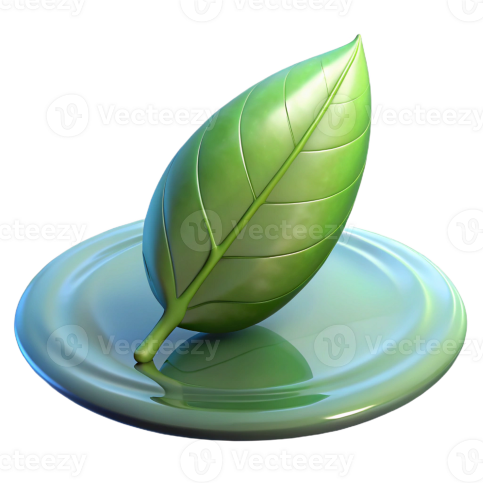 impressive modern A single leaf floating on water, reflective surface, serene and peaceful, minimalist style authentic png