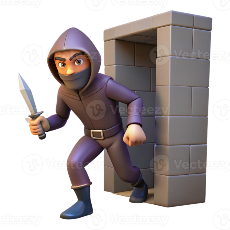 extraordinary classic A cunning rogue with a hidden dagger, sneaking through a shadowy alleyway. Low-poly style premium png