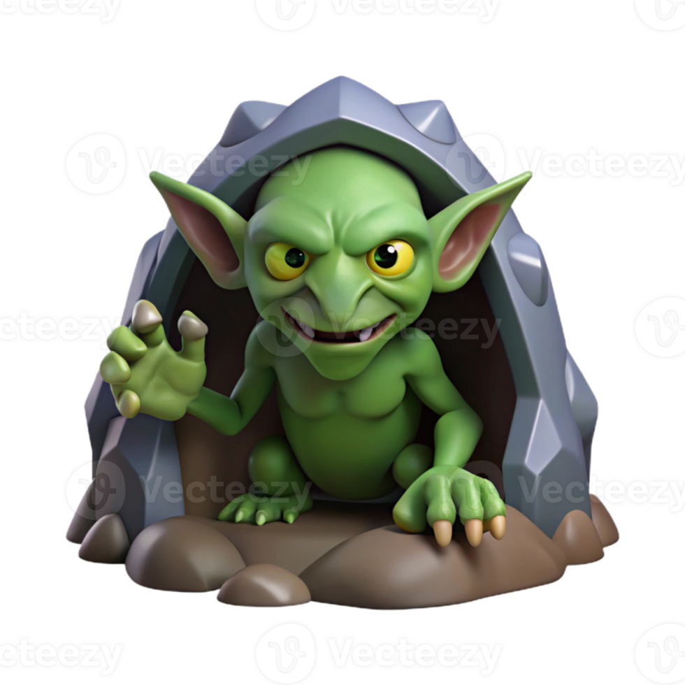 extraordinary creative A cunning goblin with sharp claws, hiding in a dark cave. Concept art style exclusive png