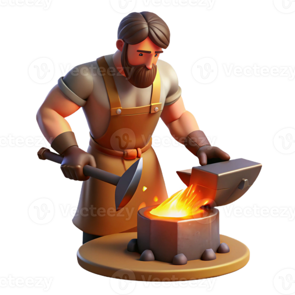 vibrant classic A skilled Hephaestus forging a magical weapon in his forge, classical style, fiery lighting 4K png