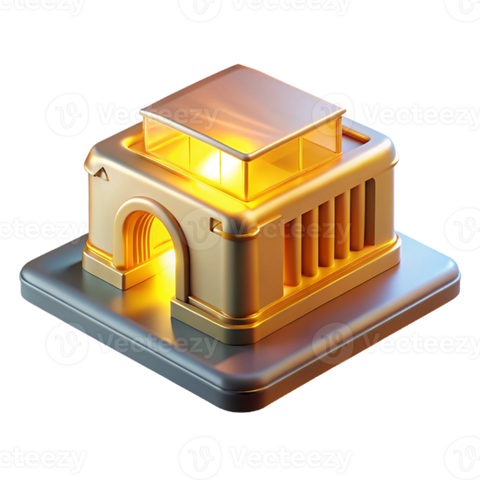 stunning modern A holographic projector displaying a 3D model of a building, warm yellow lighting, architectural style professional png