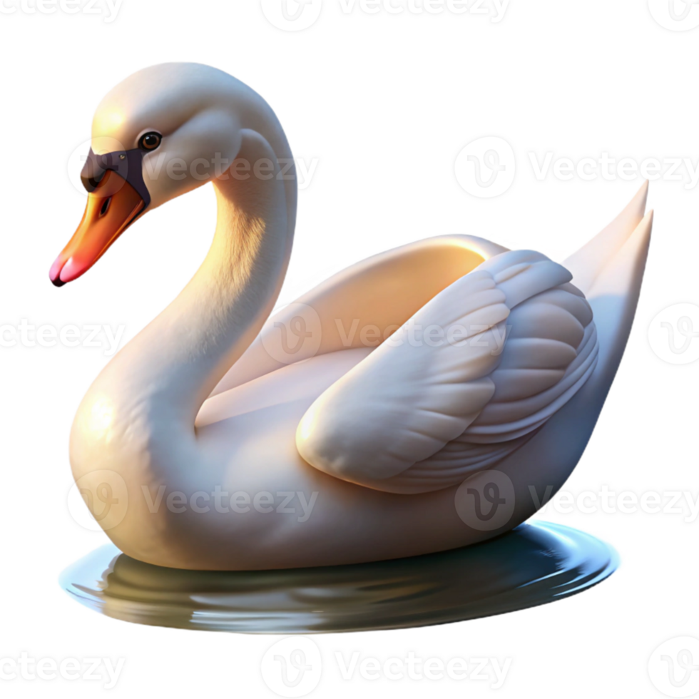 wonderful abstract A graceful swan gliding across a lake, serene setting, soft morning light, realistic style 4K png