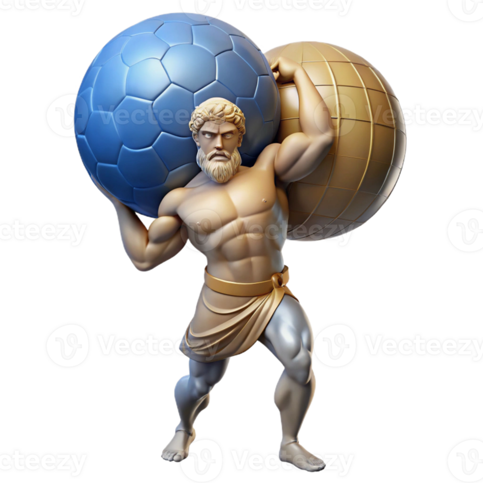 vibrant minimalist A powerful Atlas holding the celestial sphere on his shoulders, classical style, strained lighting 4K png