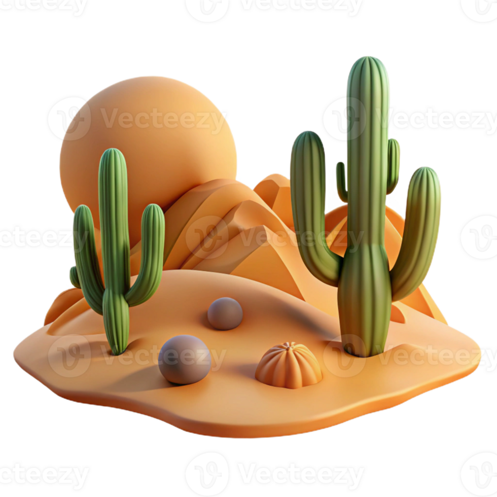 stunning abstract A desert landscape with cacti and sand dunes, harsh sunlight, warm colors, realistic style, exclusive png