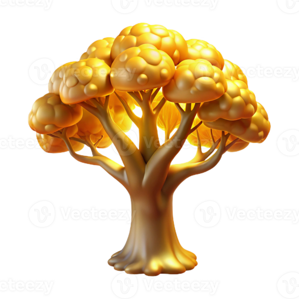 stunning rustic A solitary, ancient tree with luminous leaves, casting a golden glow on the surrounding meadow. Dreamlike style authentic png