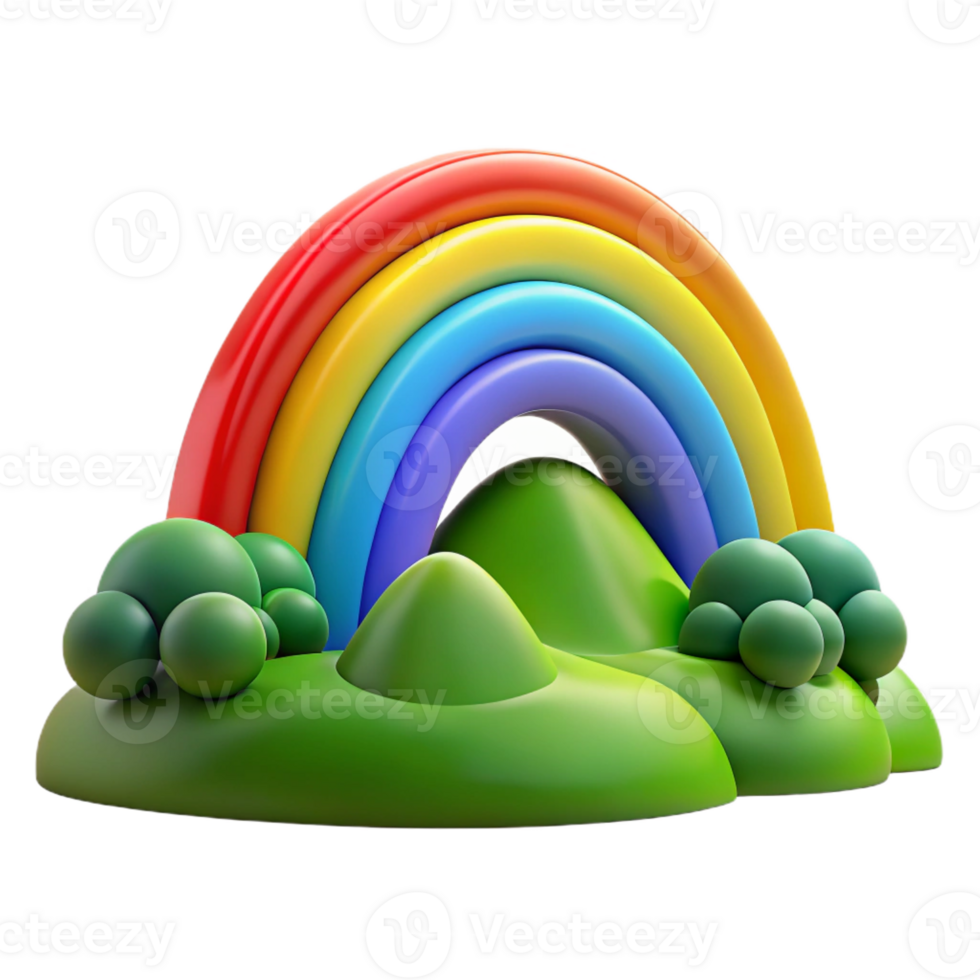 beautiful artistic A vibrant rainbow arcing over a green valley, dramatic lighting, realistic style, panoramic view, 4K png