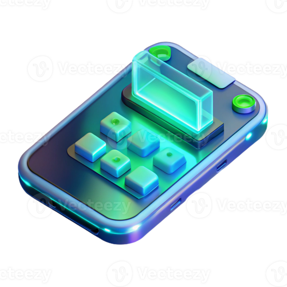 impressive abstract A transparent smartphone displaying a complex user interface, cool blue and green lighting, futuristic style professional png