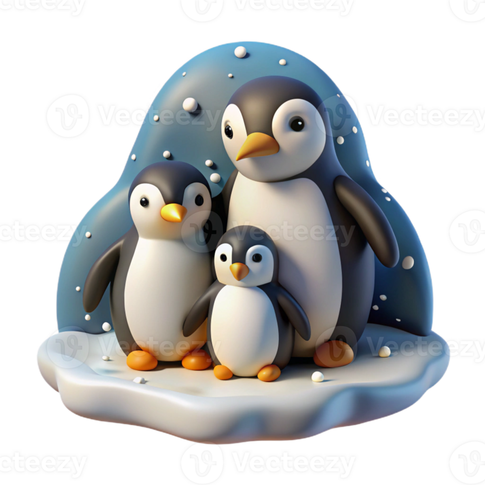 stunning rustic A family of penguins huddled together on an icy landscape, blizzard conditions with falling snow, nature documentary style original png