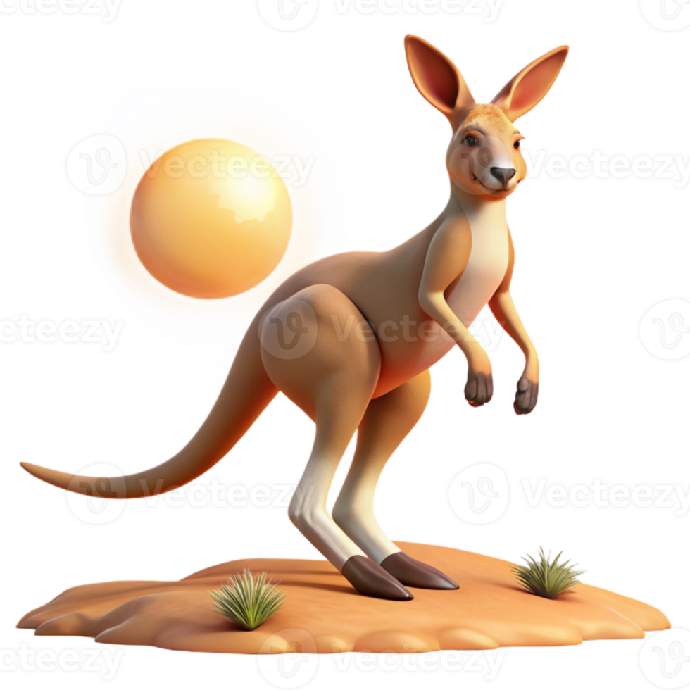 beautiful abstract A curious kangaroo hopping across the outback, Australian desert setting, harsh midday sun, photorealistic style high quality png