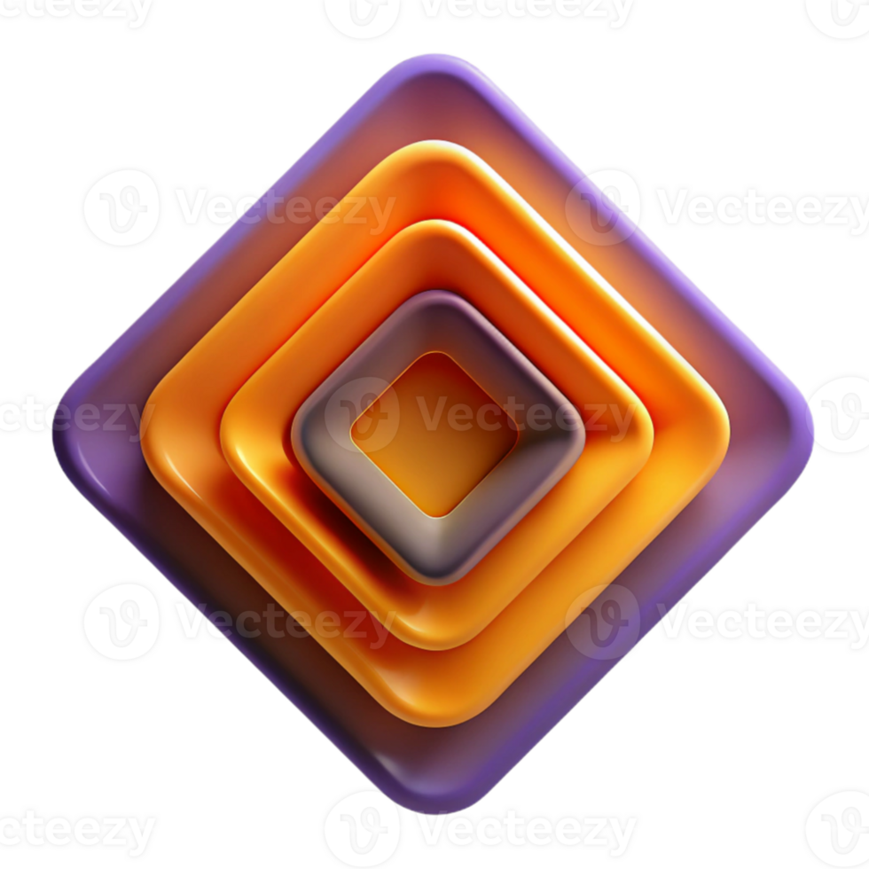 magnificent abstract A series of concentric squares, rotating around a central point, with a gradient of colors from deep purple to bright orange, rendered in a minimalist, geometric style exclusive png