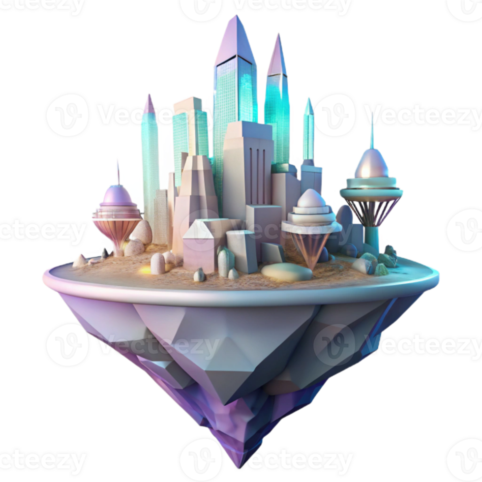 serene classic Floating island city, futuristic architecture, crystalline structures, ethereal glow, dreamlike atmosphere authentic png