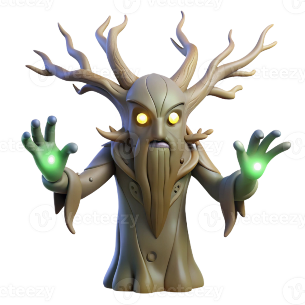 serene rustic A mystical tree spirit with glowing eyes and branches that reach towards the sky. Ethereal lighting, art nouveau style exclusive png