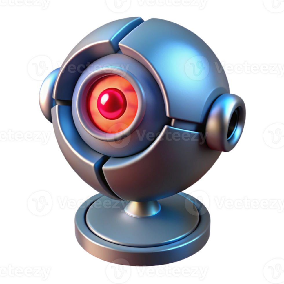 dramatic artistic A futuristic security camera with glowing red eye, dark background, surveillance style original png