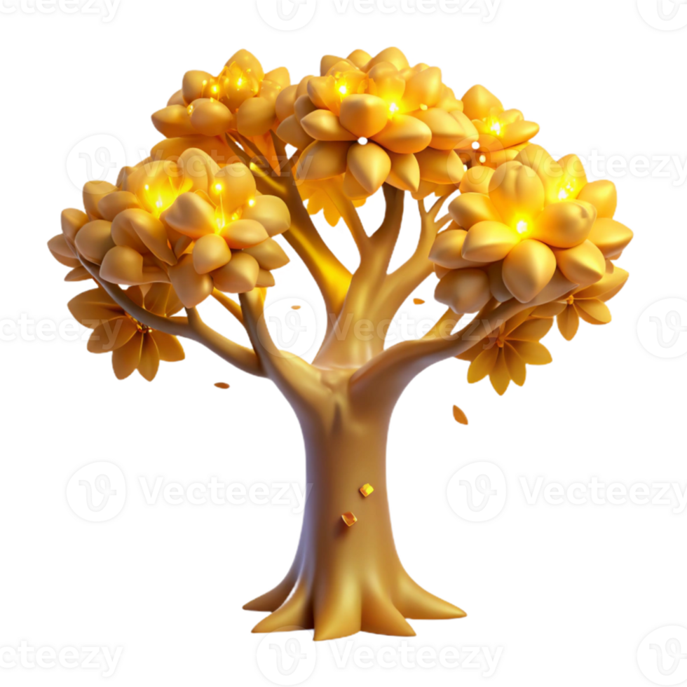 beautiful rustic A solitary, ancient tree with luminous leaves, casting a golden glow on the surrounding meadow. Dreamlike style professional png