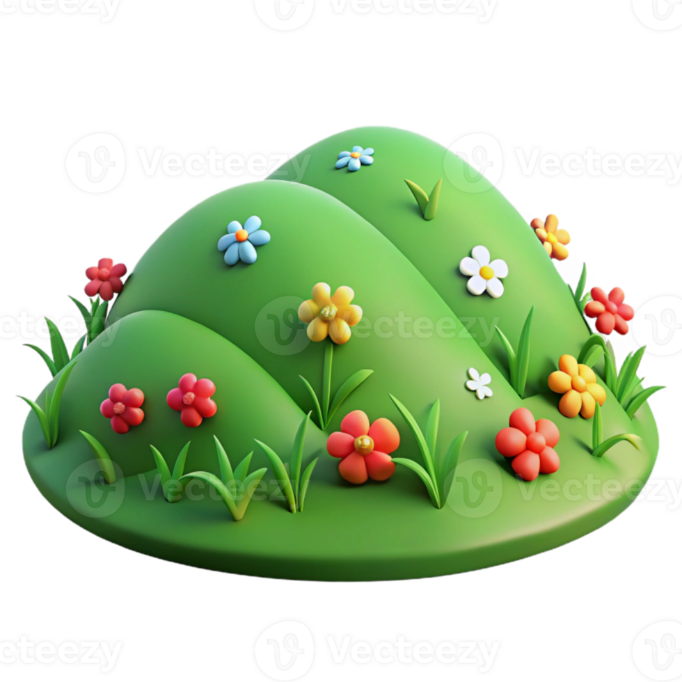 elegant creative A rolling green hill dotted with wildflowers, warm sunlight, pastoral painting style original png