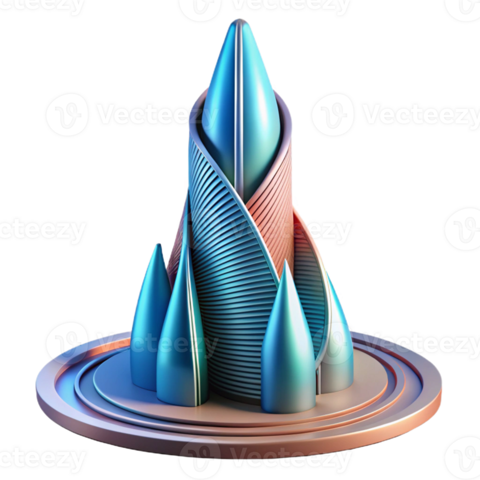 serene creative Conceptual skyscraper, abstract form, dynamic lines, futuristic design, minimalist aesthetic professional png