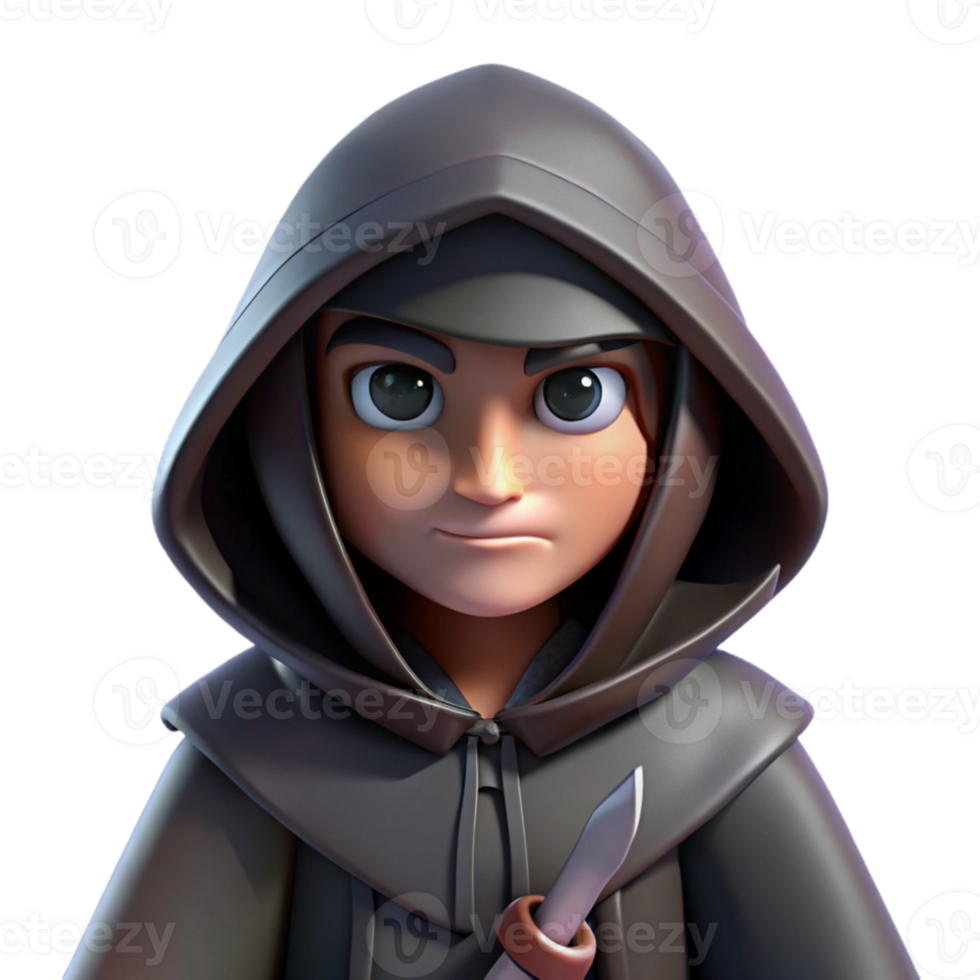 magnificent abstract A cunning rogue with a hooded cloak and a pair of daggers, lurking in the shadows. Low-key lighting, noir style professional png