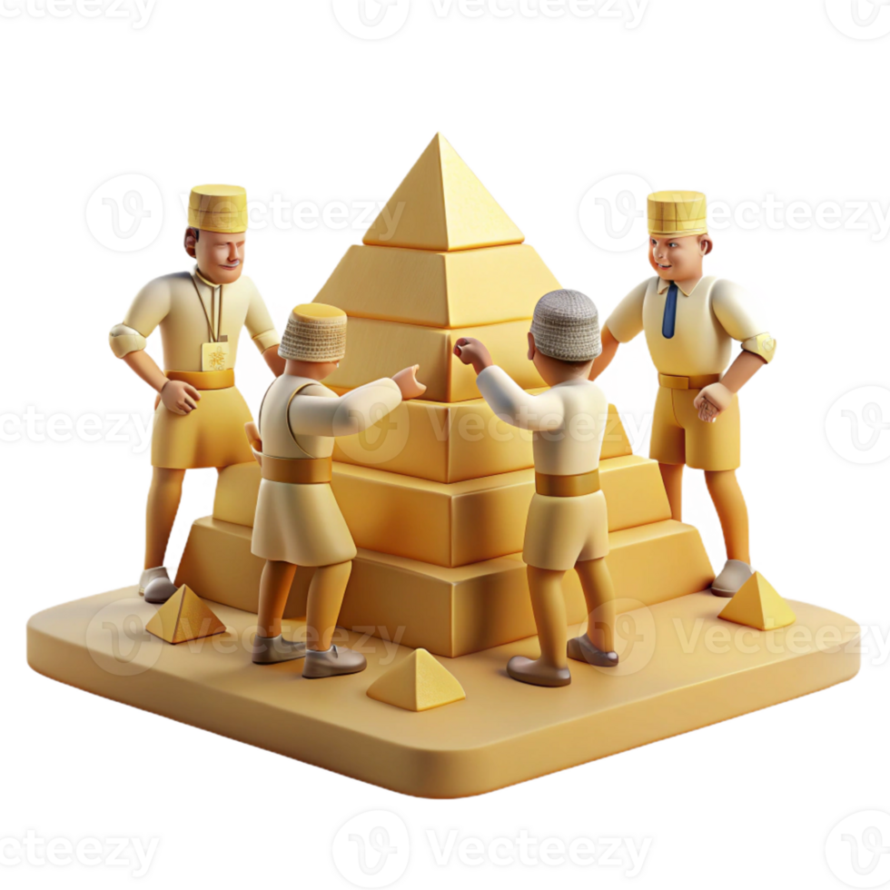 stunning modern A group of ancient Egyptians building a pyramid, bright, desert sunlight, historical painting style high quality png