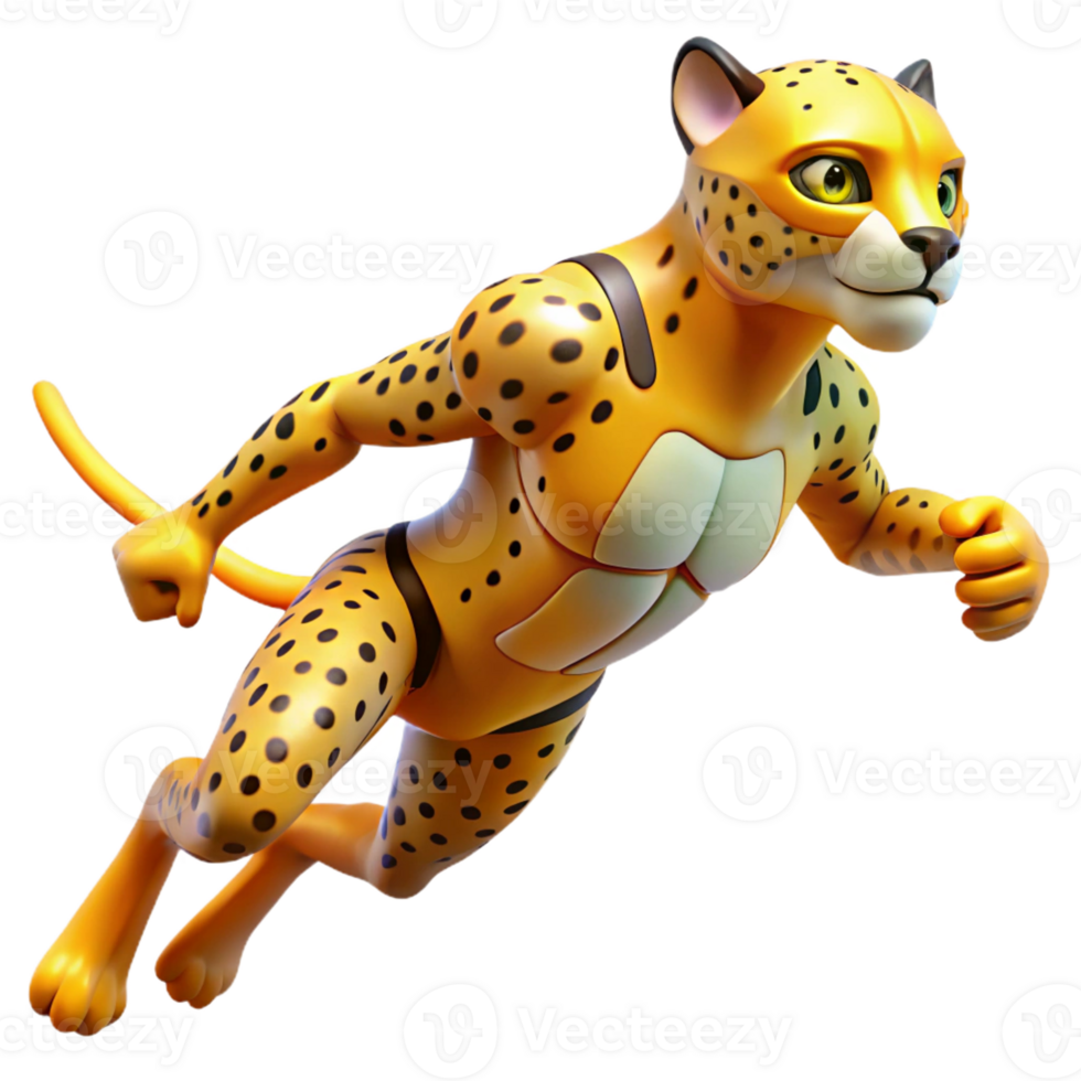 wonderful abstract A swift, cheetah superhero with spotted fur, glowing yellow eyes, running at superhuman speed, motion blur lighting, futuristic style high resolution png