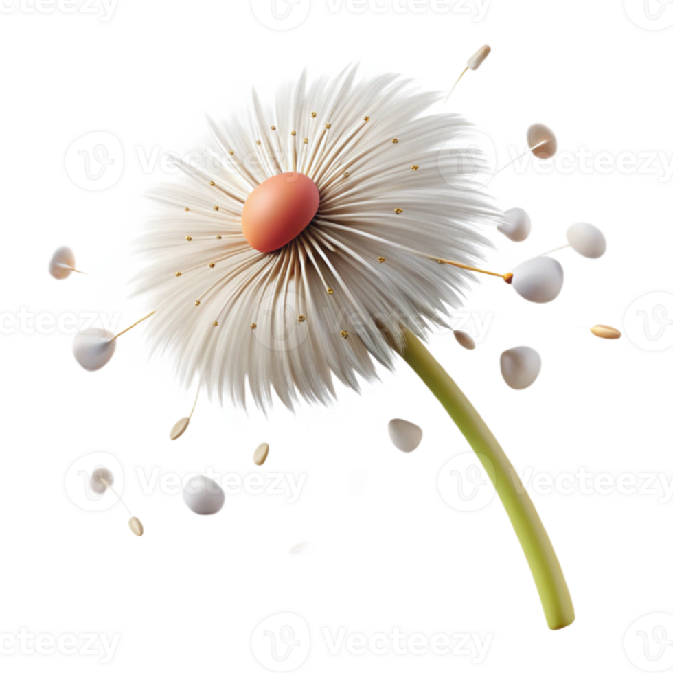 elegant modern A single dandelion seedhead in the process of dispersing its seeds, windblown effect, delicate and airy style original png