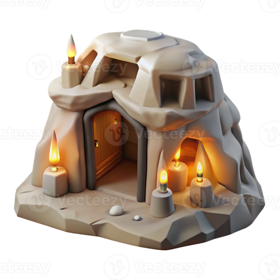 beautiful artistic Subterranean dwelling, carved into rock face, minimal lighting from internal sources, post-apocalyptic concept art style premium png