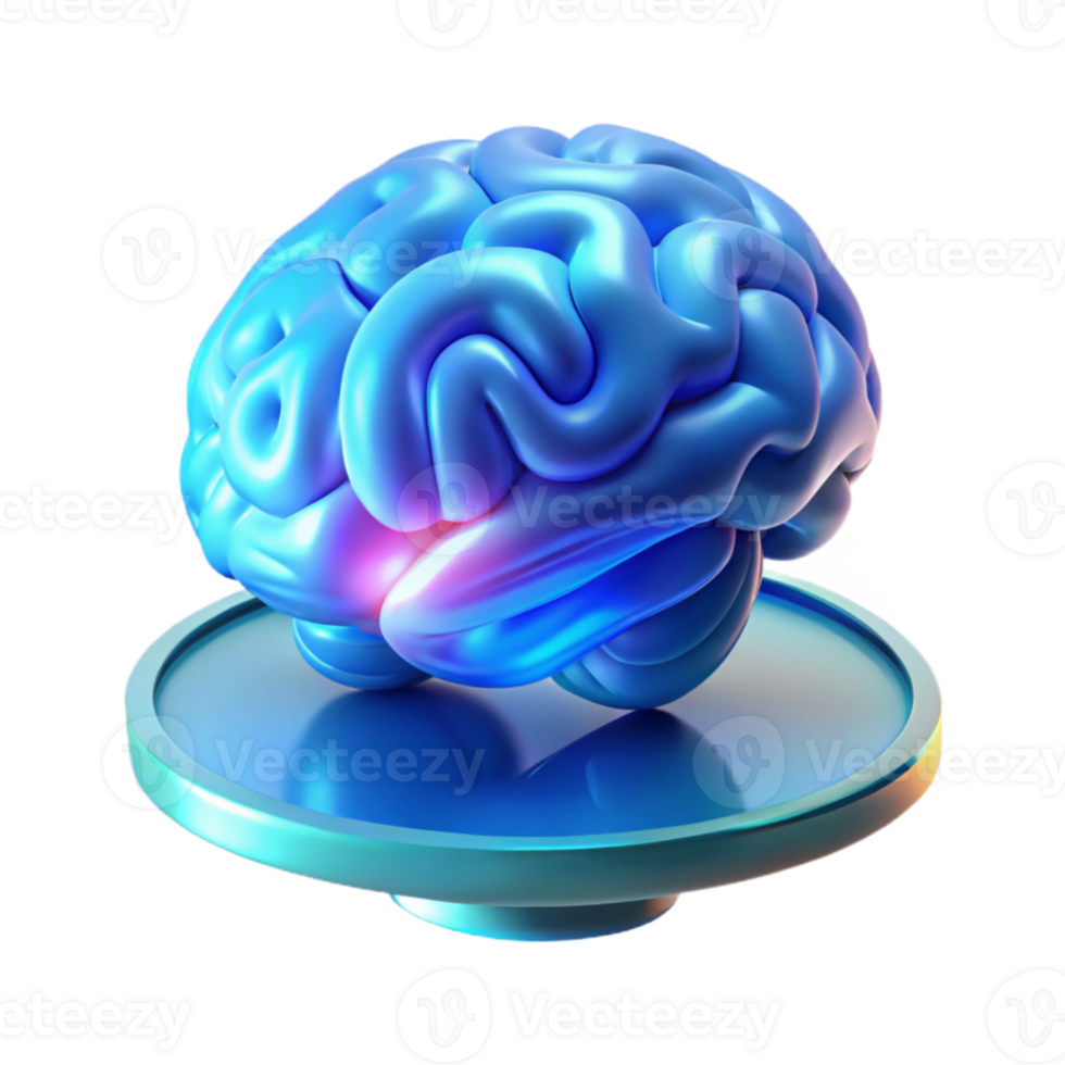 dramatic traditional A holographic projection of a human brain rotating slowly, cool blue lighting, minimalist style original png