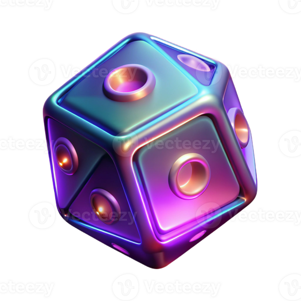 magnificent modern A single, levitating die with glowing, fractalized numbers, lit by a neon light, Gambling Art style 4K png