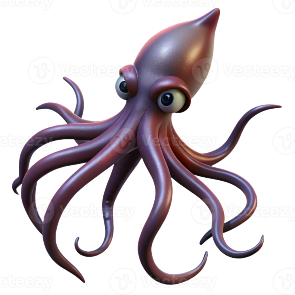 impressive modern A giant squid swimming through the dark depths of the ocean, its tentacles trailing behind it, in a mysterious, monstrous style 4K png