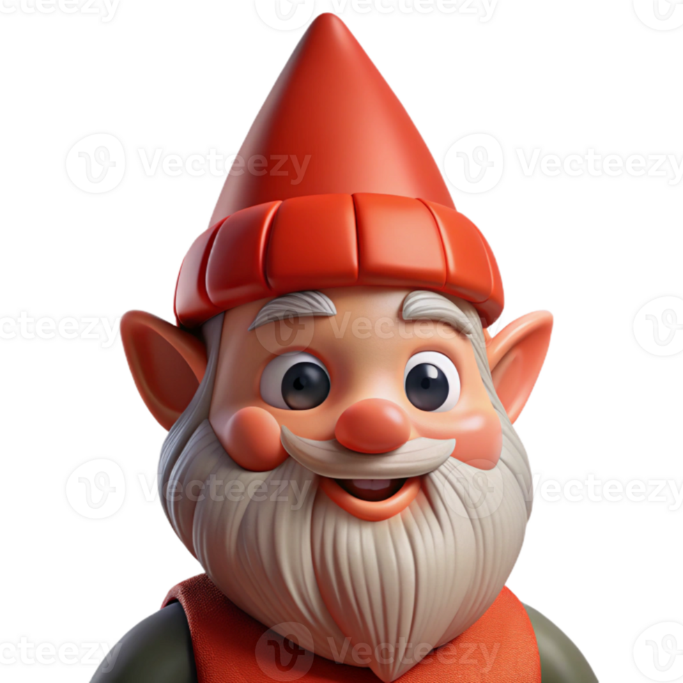 magnificent modern Portrait of a curious gnome with a pointed red hat, a bushy beard, and a mischievous twinkle in their eyes. Warm, inviting lighting genuine png