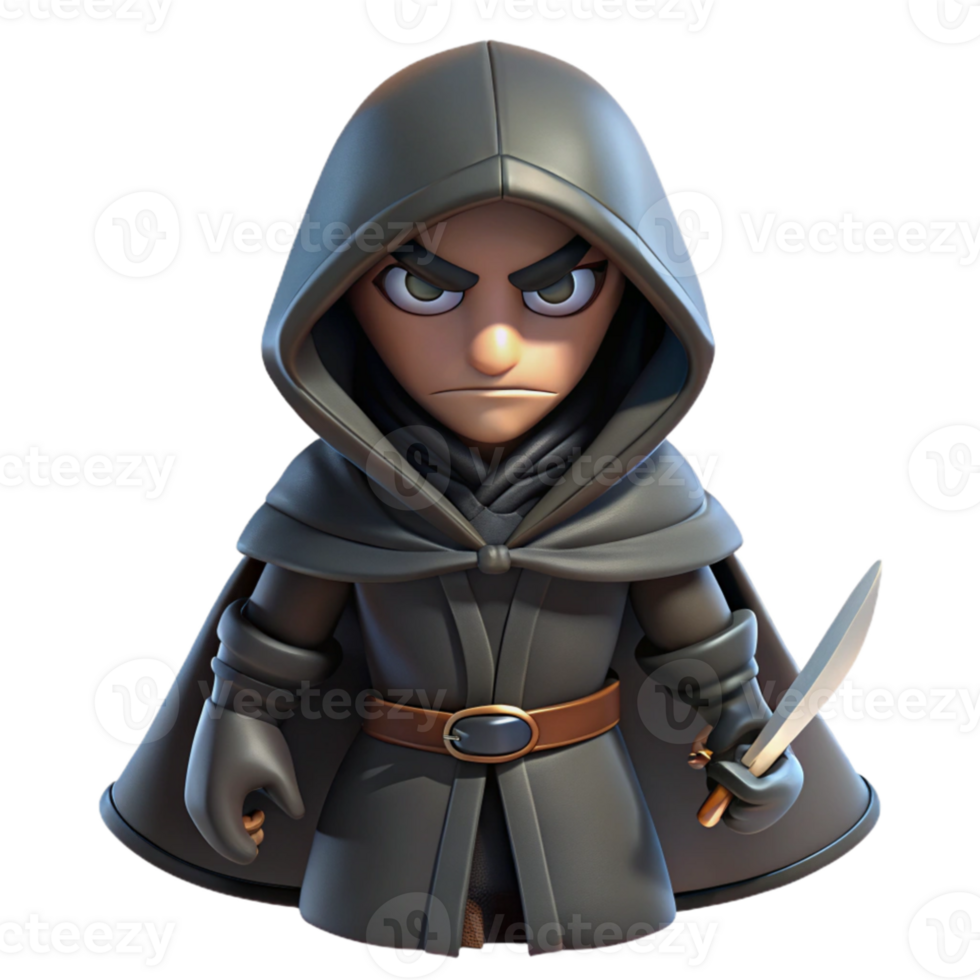 wonderful vintage A cunning rogue with a hooded cloak and a pair of daggers, lurking in the shadows. Low-key lighting, noir style detailed png