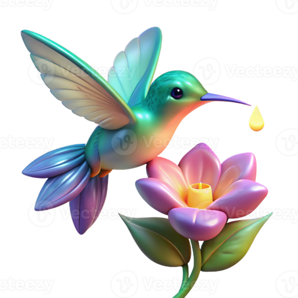 beautiful creative A tiny hummingbird sipping nectar from a bioluminescent flower, soft ambient lighting, fantasy art style high resolution png