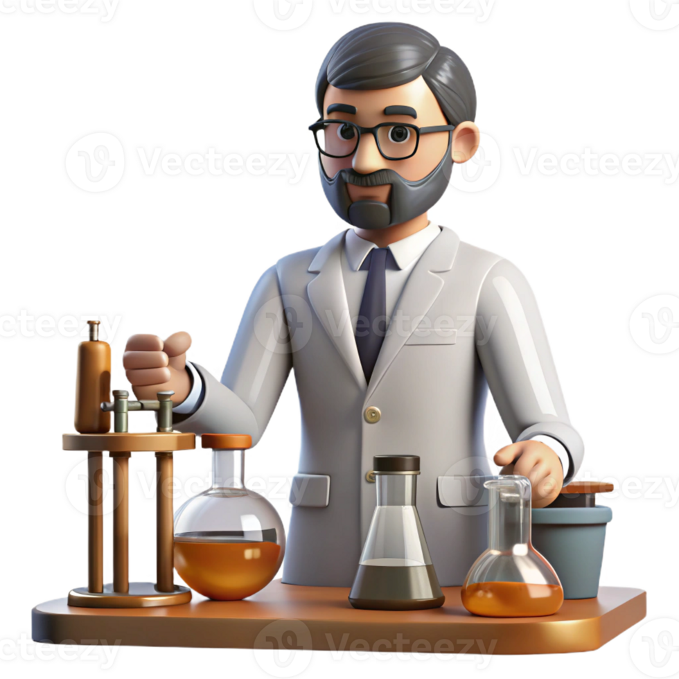 magnificent abstract A scientist working in a laboratory filled with vintage scientific equipment, warm, ambient lighting, vintage illustration style professional png