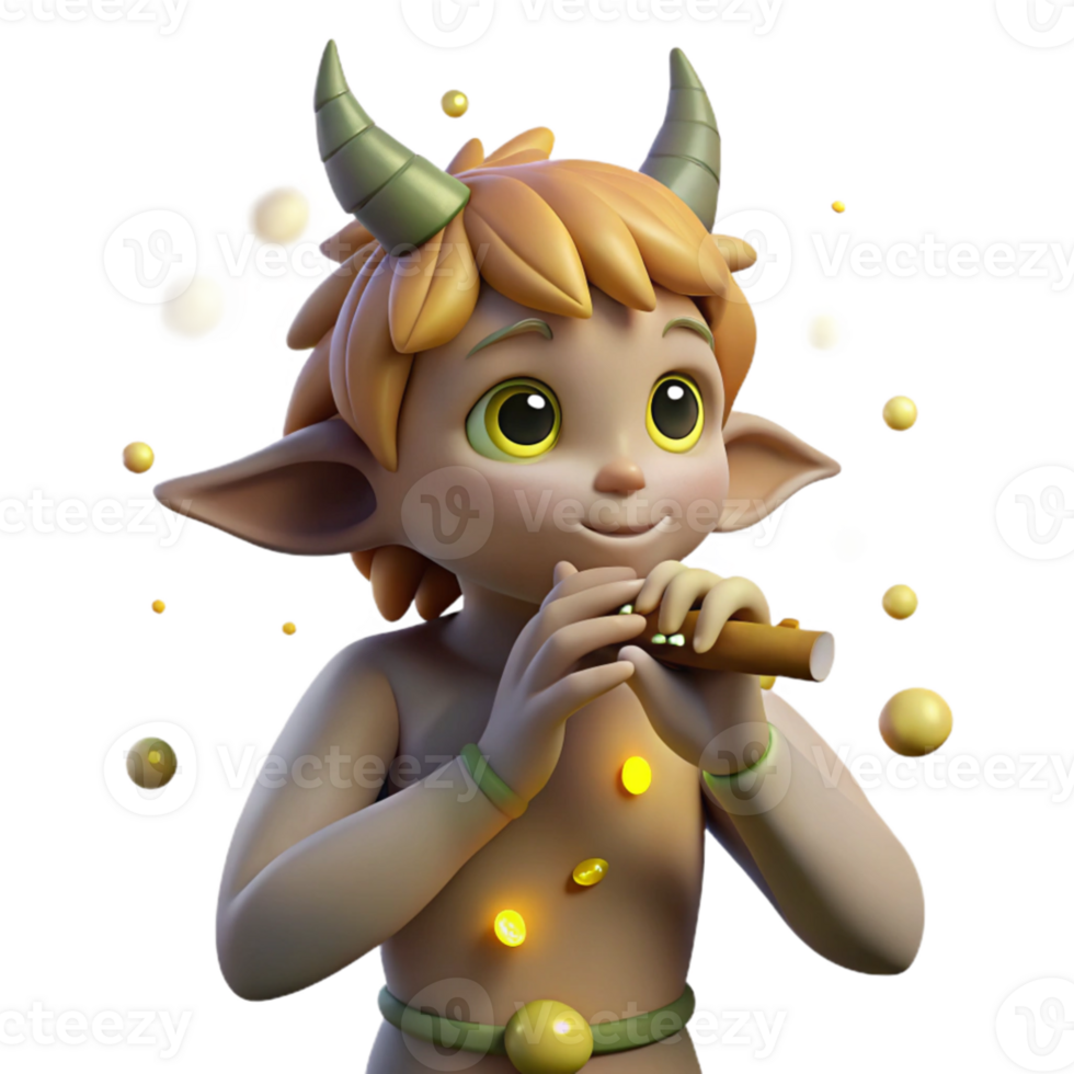 wonderful abstract A whimsical satyr playing a pan flute, surrounded by playful fireflies, Impressionist painting style, dappled sunlight filtering through trees professional png