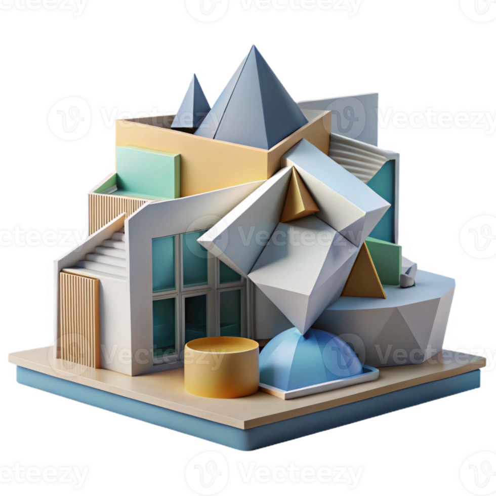 vibrant abstract Deconstructivist museum, fragmented forms, angular shapes, dynamic composition, daylighting exclusive png