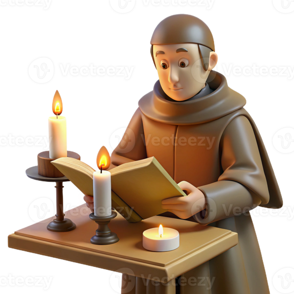 stunning classic A medieval monk illuminating a manuscript in a scriptorium, warm candlelight, detailed miniature painting style exclusive png