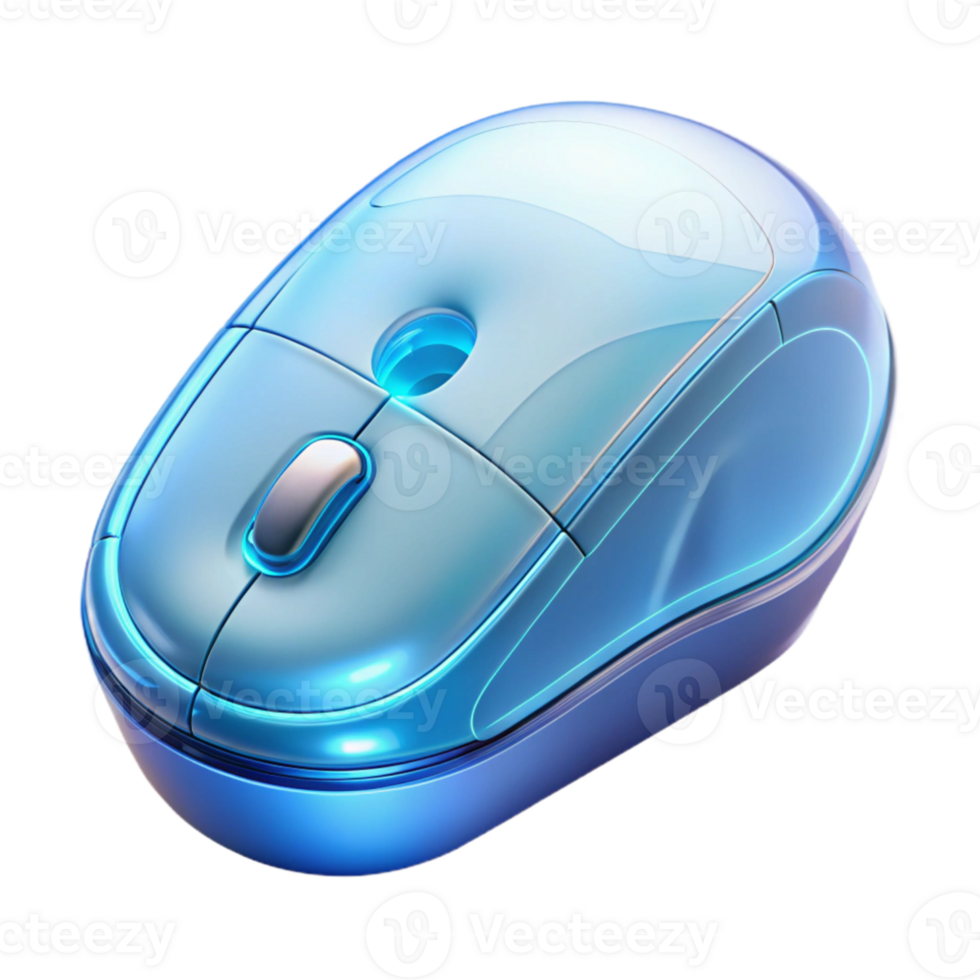 dramatic contemporary A transparent computer mouse with internal circuitry visible, soft blue lighting, minimalist style genuine png
