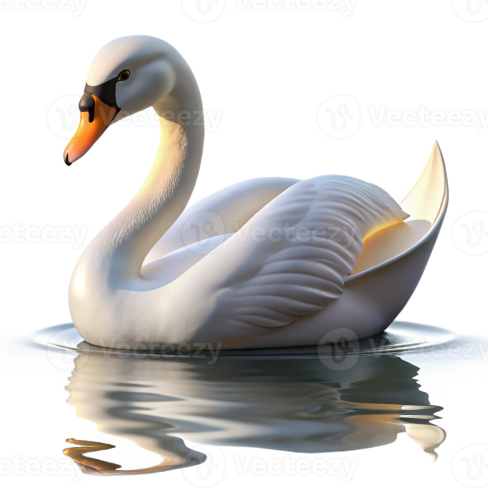 beautiful abstract A graceful swan gliding across a lake, serene setting, soft morning light, realistic style high resolution png