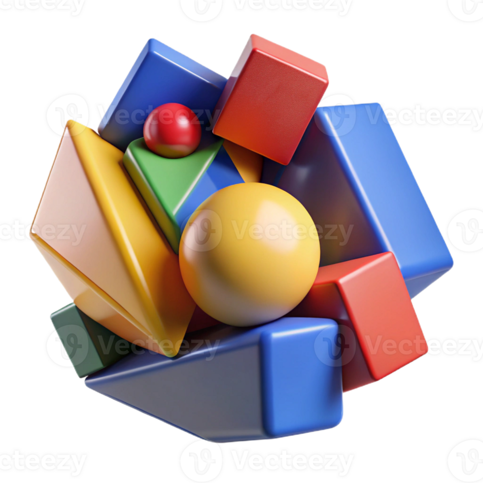 wonderful traditional A dynamic composition of fragmented, geometric shapes, rendered in bold, primary colors, cubist style high quality png