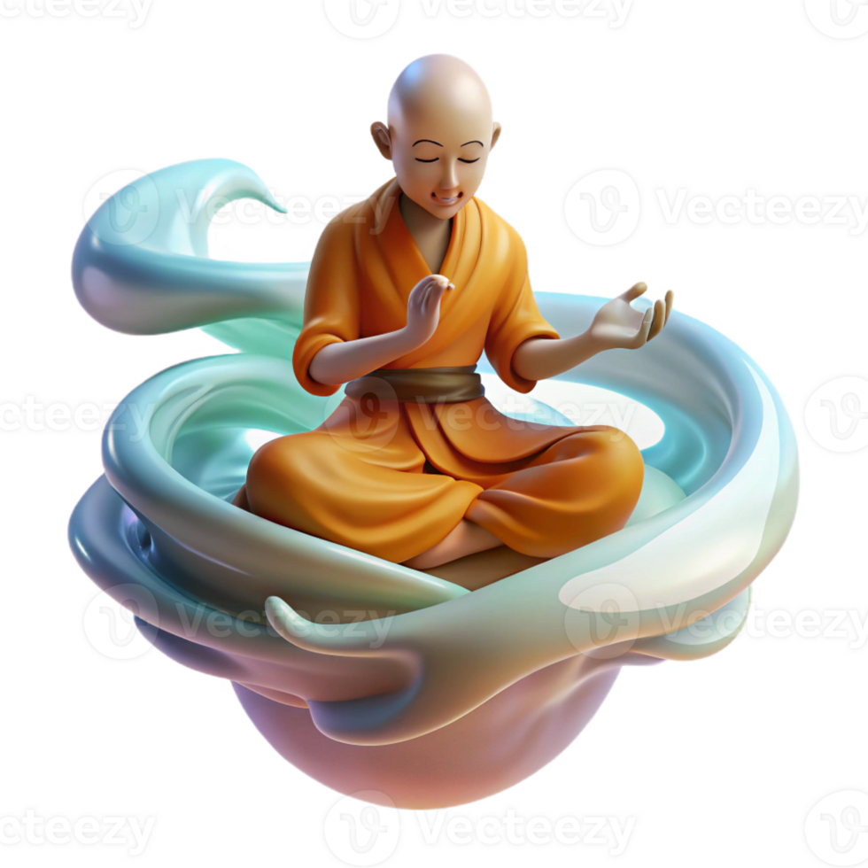 impressive modern A solitary, meditating monk levitating above the ground, surrounded by swirling, ethereal energy. Soft, spiritual lighting. Digital painting style exclusive png