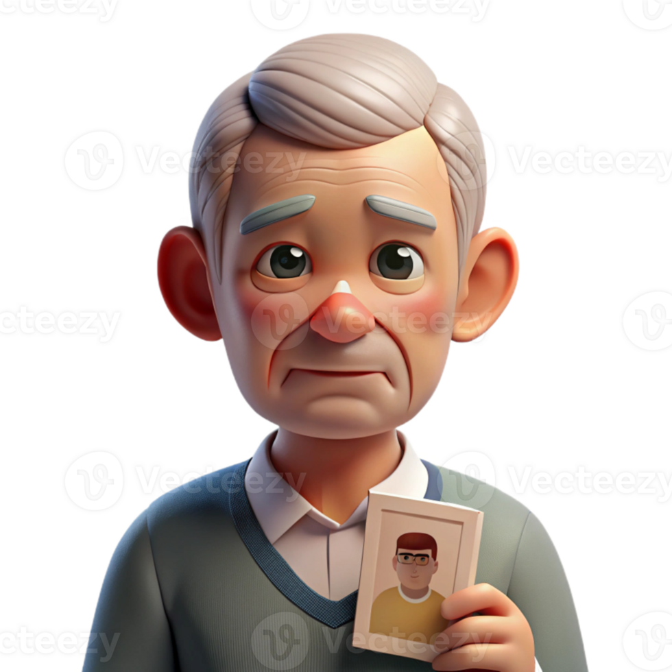elegant artistic Portrait of an elderly man with deep wrinkles and a weathered face, a single tear rolling down his cheek, holding a faded photograph. Soft, diffused natural light professional png
