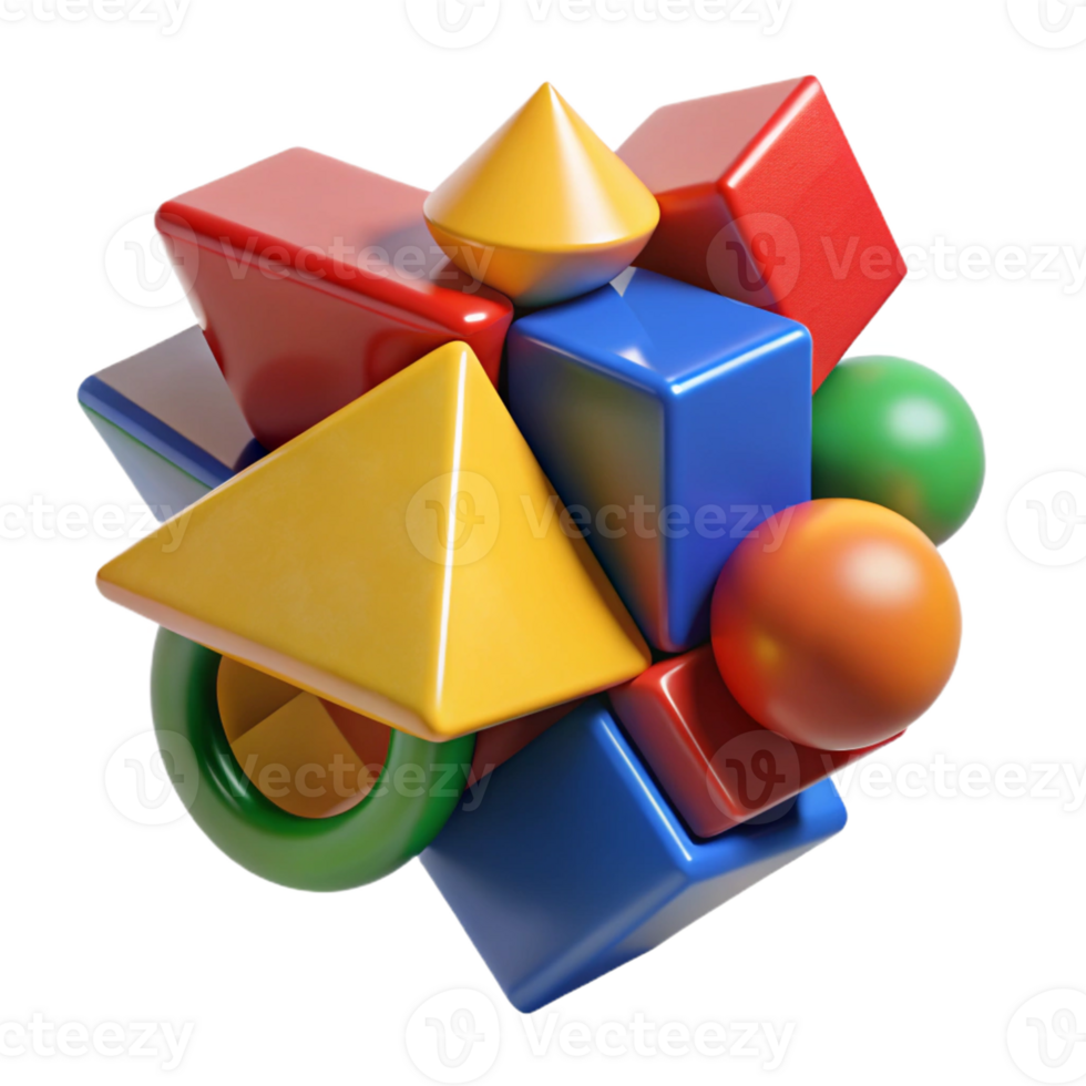 stunning classic A dynamic composition of fragmented, geometric shapes, rendered in bold, primary colors, cubist style original png