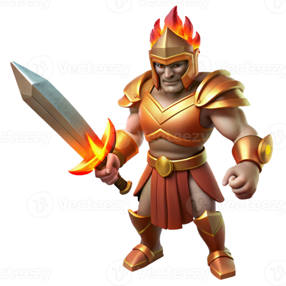 vibrant minimalist A fierce Ares with a bloodstained sword, leading an army, classical style, fiery lighting 4K png