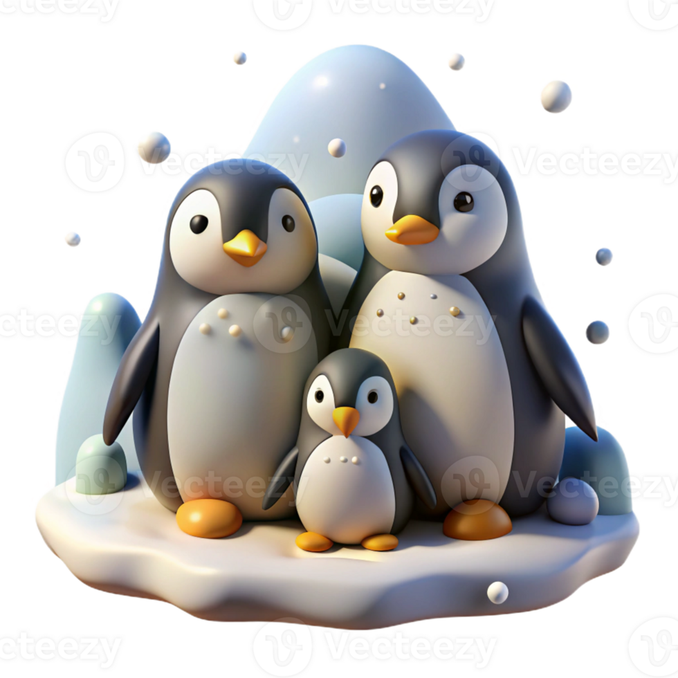 extraordinary traditional A family of penguins huddled together on an icy landscape, blizzard conditions with falling snow, nature documentary style 4K png