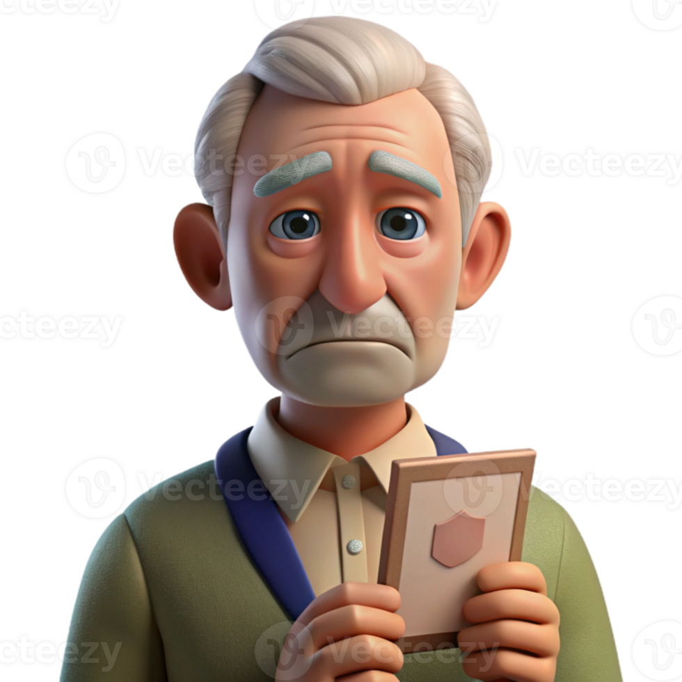 extraordinary classic Portrait of an elderly man with deep wrinkles and a weathered face, a single tear rolling down his cheek, holding a faded photograph. Soft, diffused natural light genuine png