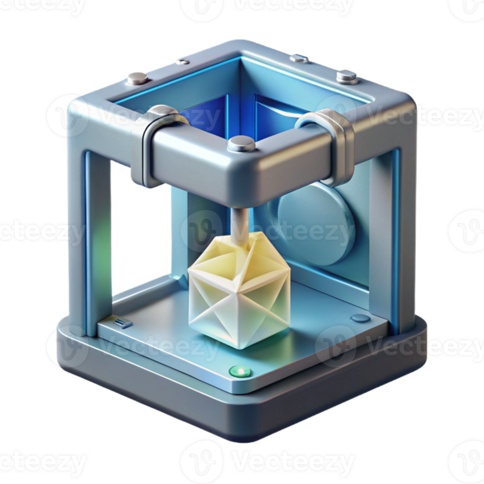 vibrant contemporary A 3D printer creating a complex geometric shape, bright white lighting, industrial design style high resolution png