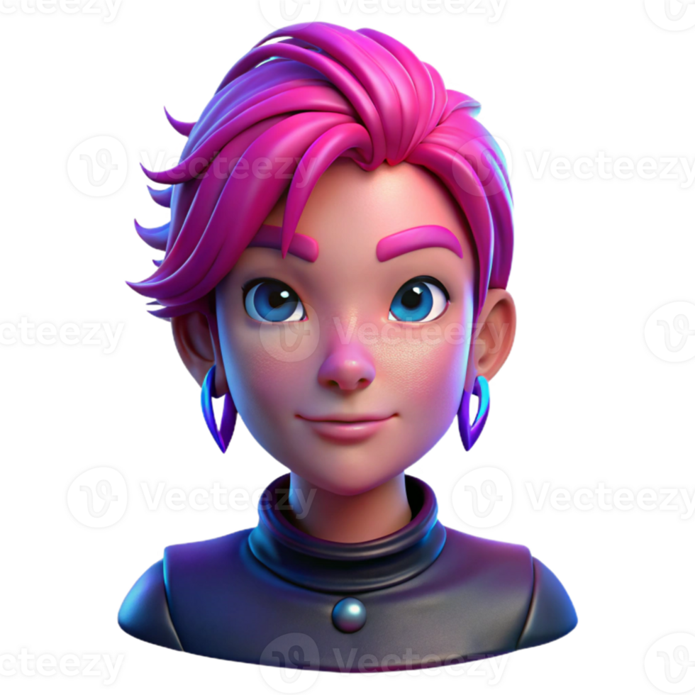 beautiful vintage Portrait of a teenager with vibrant pink hair and multiple piercings, lit by a cool, blue light, in a grunge aesthetic high quality png