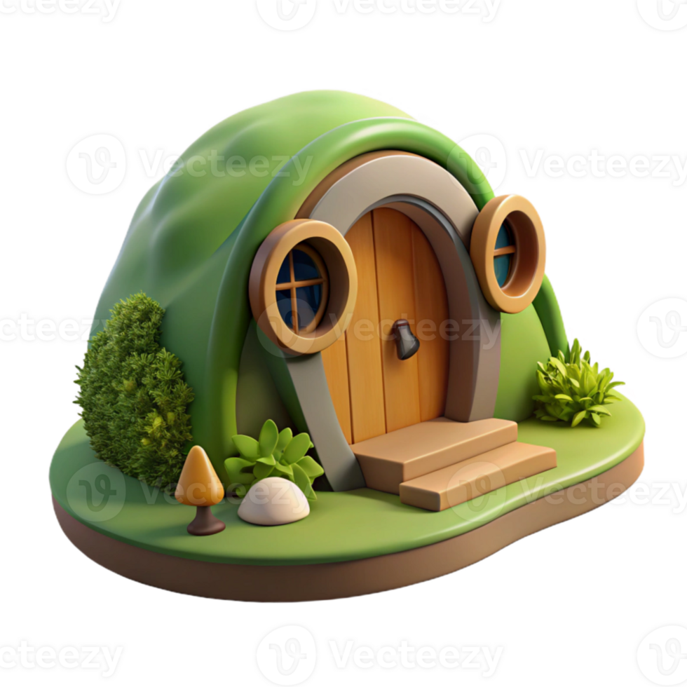 serene artistic A hobbit hole, nestled into a hillside, warm and inviting, cozy, high quality png